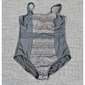 Womens‎ One Piece Swimsuit Square Neck Embellished Geometric Print Black Size XL